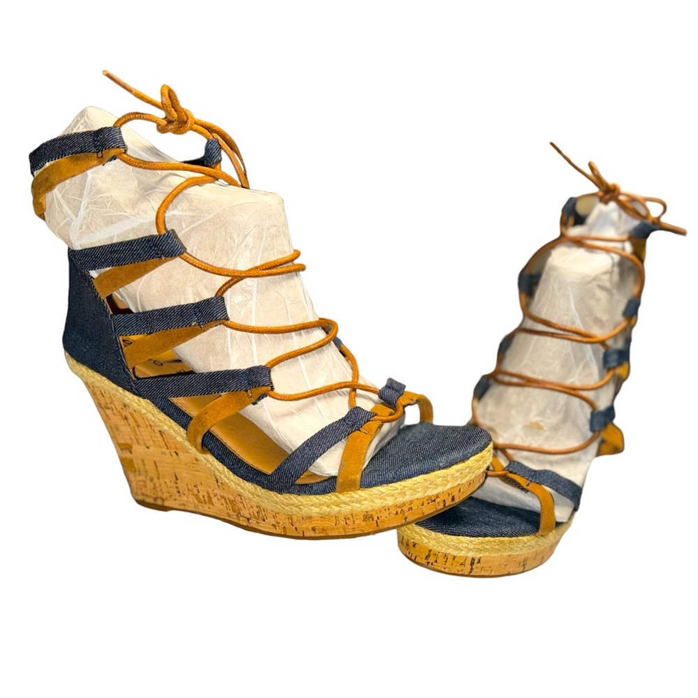 “RUE21” Denim Style Cork Platform Wedges Size 10
